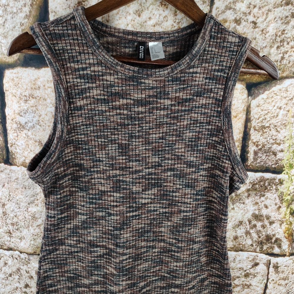 Divided Sleeveless Mini Dress Tan Brown And Black Size Large - Picture 2 of 9